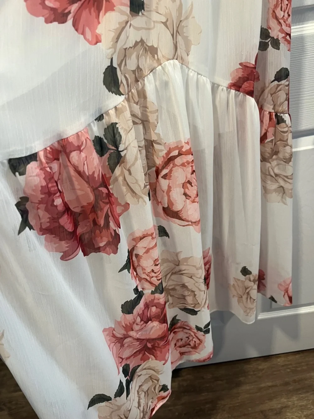Premier Amour Floral Maxi Dress in Ivory and Pink Cottagecore Feminine SZ 6‎